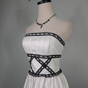 Vintage Mcclintock Prom Dress 8 Cream Black Mini 90s Y2K Cocktail Gown Strapless
